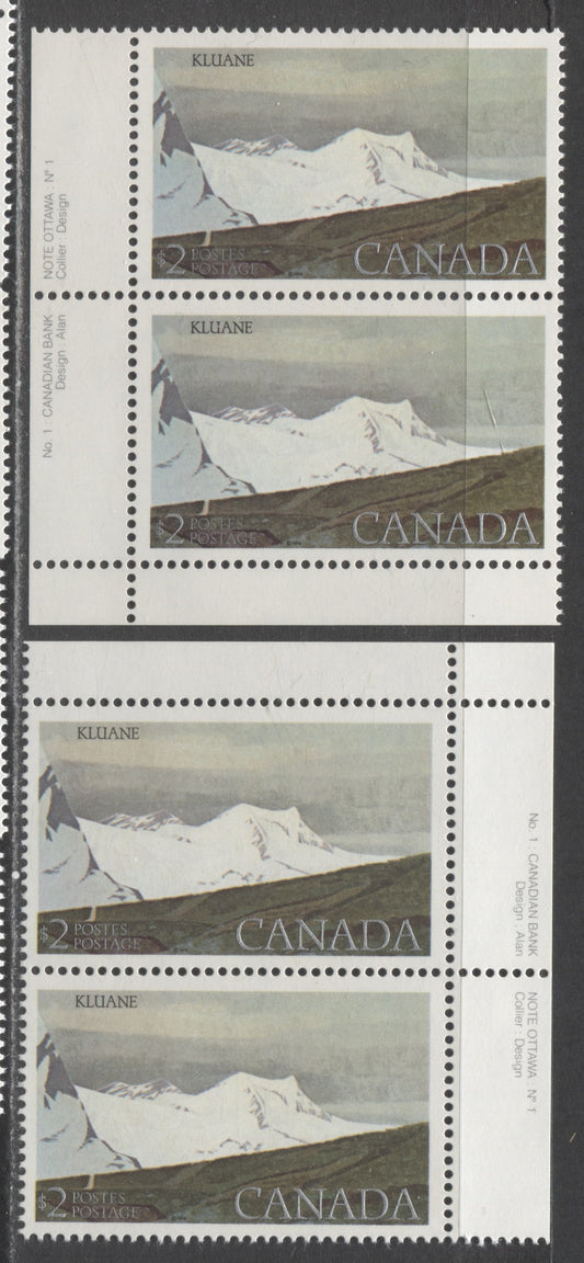 Lot 511 Canada #727 $2 Multicoloured Kluane National Park, 1977-1982 Floral & Environment Issue, 2 VFNH Plate 1 Pairs On LF4/LF4 Paper, 2 Different Ground, Sky & Mountain Shades, Different From Lot 509