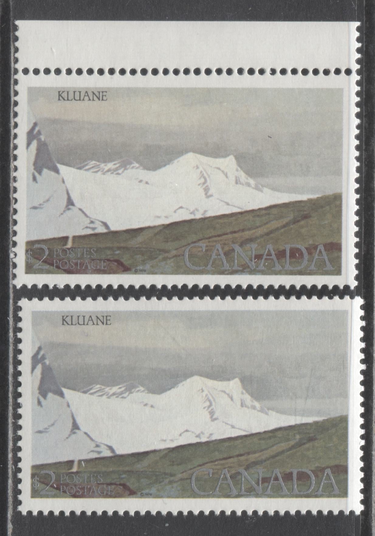 Lot 512 Canada #727iv $2 Multicoloured Kluane National Park, 1977-1982 Floral & Environment Issue, 2 VFNH Singles On DF1/DF1 Clark Paper, 2 Different Sky, Mountain & Ground Shades