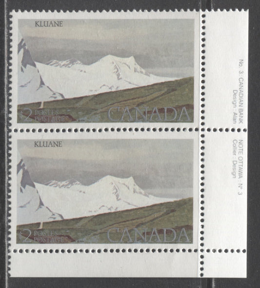 Lot 514 Canada #727ivvar $2 Multicoloured Kluane National Park, 1977-1982 Floral & Environment Issue, A VFNH LR Plate 3 Pair On DF2/LF3 Clark Paper, Scarce As Clark Paper Is Almost Always DF or NF