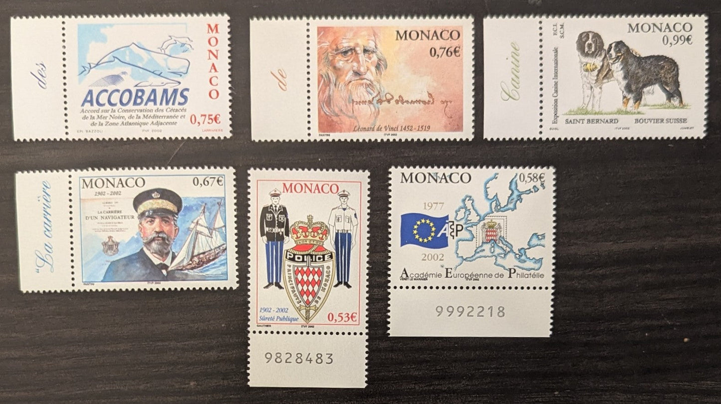 Lot 51 Monaco SC#2242/2250 2002 La Carriere d'un Navigateur, by Prince Albert I Centenary - European Academy Of Philately, 25th Anniv Issues, 6 VFNH Singles, Click on Listing to See ALL Pictures, 2017 Scott Cat. $11.5