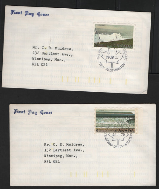 Lot 521 Canada #726, 727 $1-$2 Multicoloured Fundy & Kluane National Parks, 2 VF Private Cachet FDC's Unknown Origin, Both Addressed