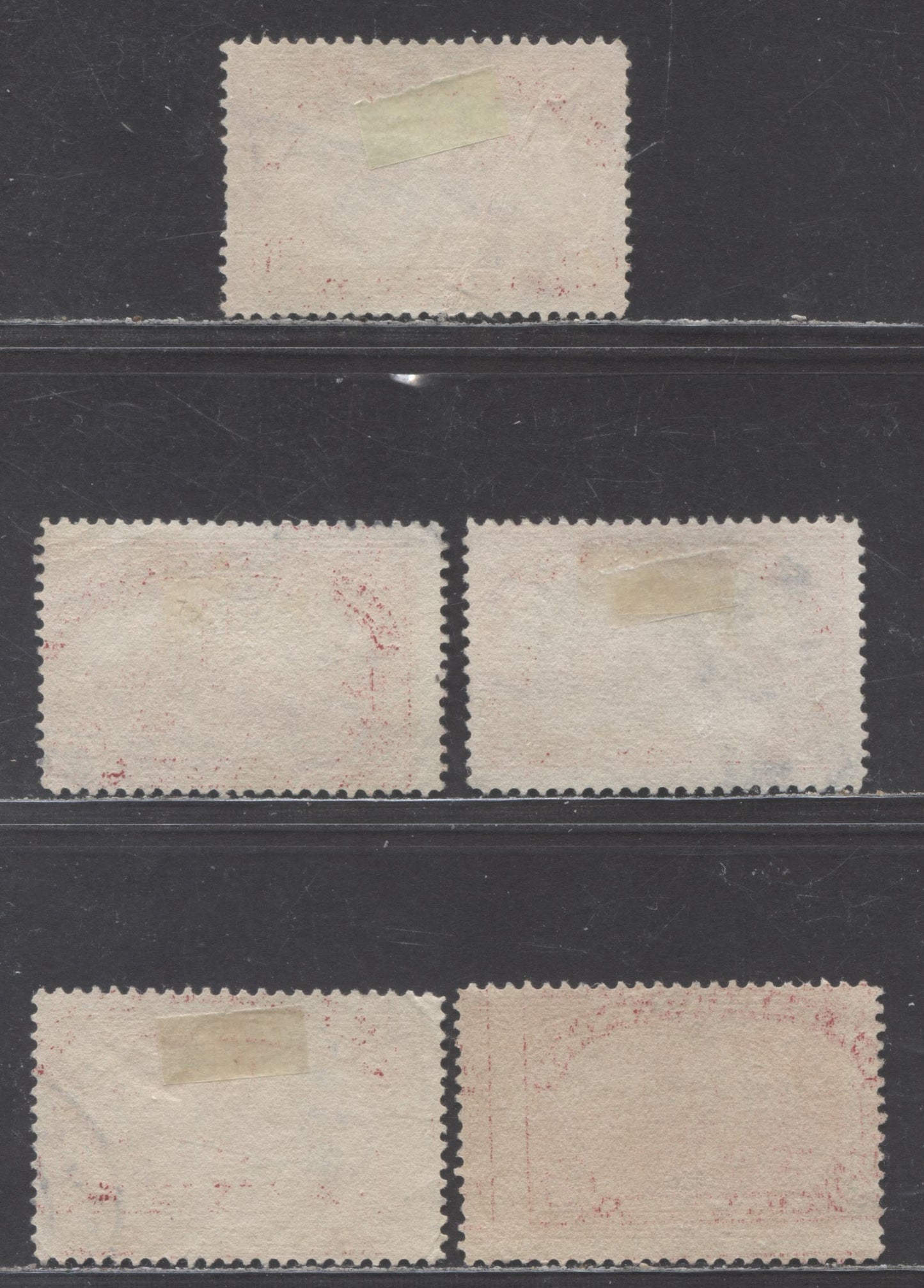 Lot 438 United States Of America #Q8-Q9, Q11 20c, 25c, 75c Carmine, Carmine-Red, Rose Carmine Airplane Carrying Mail - Harvesting, 1913 Parcel Post Issue, 5 VG & Fine Used Singles With Additional Shades