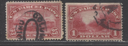 Lot 439 United States Of America #Q9, Q12 25c, $1 Carmine, Carmine Red , 1913 Parcel Post Issue, 2 Fine & VF Used Singles