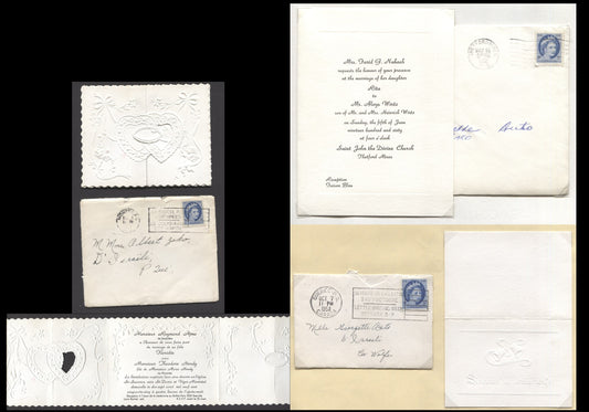 Lot 478 Canada #341, 341i 5c Ultramarine Queen Elizabeth II, 1954-1962 Wilding Issue, 2 F/VF Wedding Invitations & Thank You Card Complete With 5c Forward Rate Covers Used To Send Them, Sent Between 1954-1960