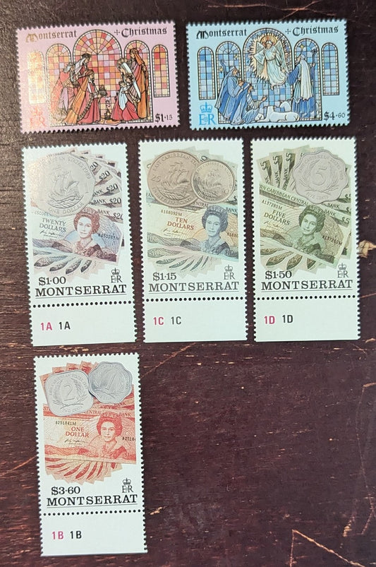 Lot 52 Montserrat SC#819-824 1992-1993 Christmas - Coins and Bank Notes Issues, 6 VFNH Singles, Click on Listing to See ALL Pictures, 2017 Scott Cat. $20.1