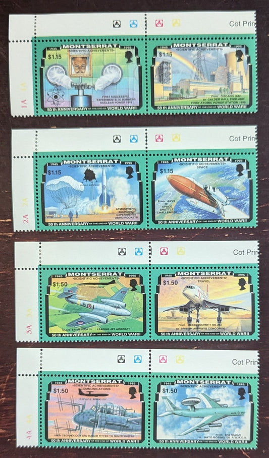 Lot 64 Montserrat SC#863-866 1995 End of WWII 50th Anniv Issue, 4 VFNH Pairs, Click on Listing to See ALL Pictures, 2017 Scott Cat. $16.5