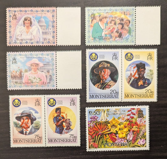 Lot 90 Montserrat SC#962/999 1998-2000 Diana, Princess Of Wales - Millennium Issues, 6 VFNH Singles & Pairs, Click on Listing to See ALL Pictures, 2017 Scott Cat. $15.4