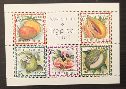 Lot 91 Montserrat SC#988a $1.15-$6 Multicolored 1999 Fruit Issue, A VFNH Souvenir Sheet Of 5, Click on Listing to See ALL Pictures, 2017 Scott Cat. $15