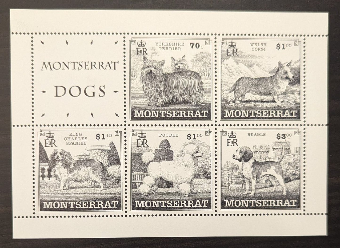 Lot 93 Montserrat SC#993a 70c-$3 Multicolored 1999 Dogs Issue, A VFNH Souvenir Sheet Of 5, Click on Listing to See ALL Pictures, 2017 Scott Cat. $15