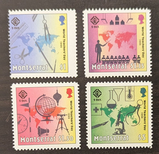 Lot 96 Montserrat SC#994-997 1999 World Teachers' Day Issue, Miscut, 4 VFNH Singles, Click on Listing to See ALL Pictures, Estimated Value $17.5