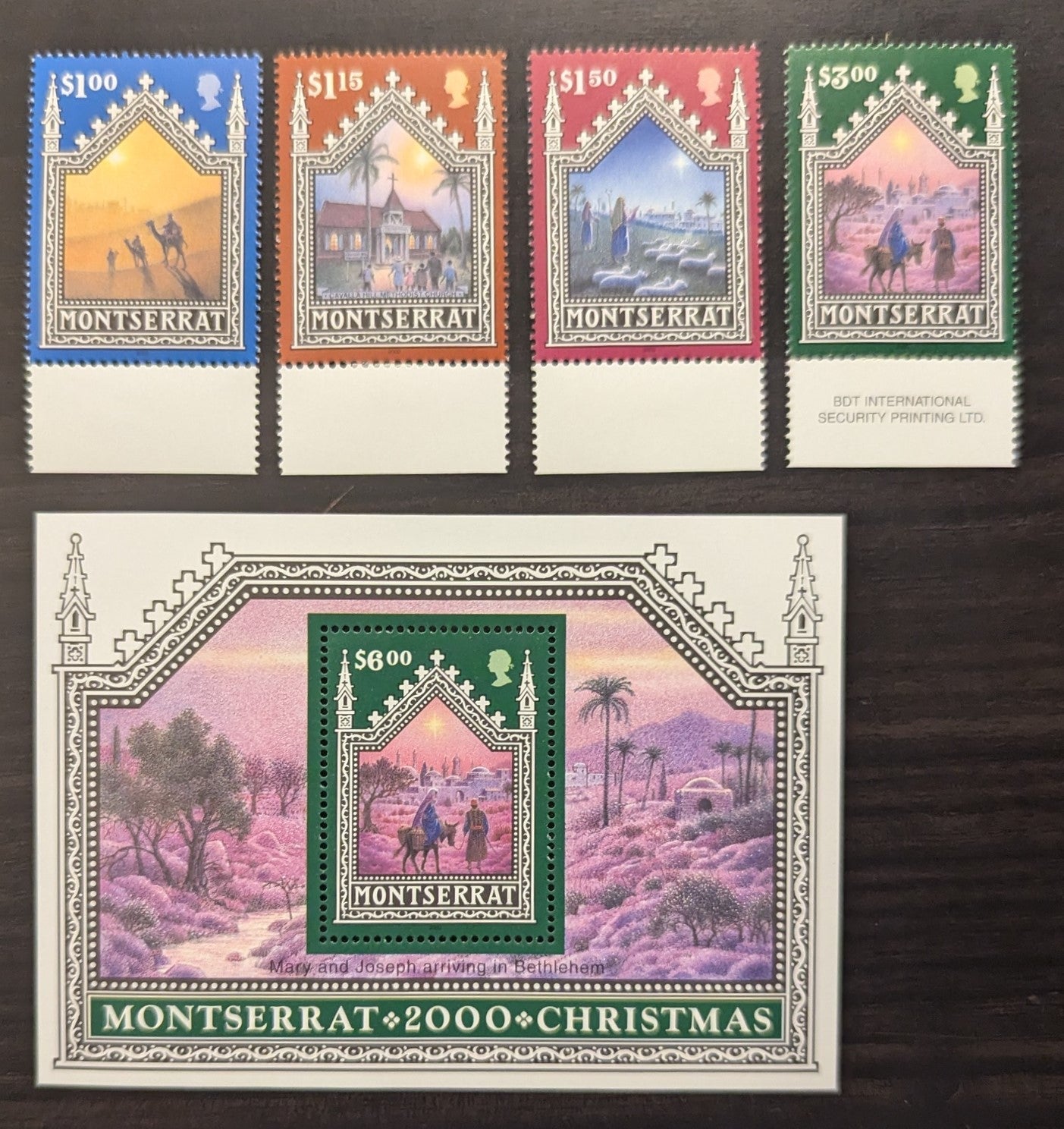 Lot 98 Montserrat SC#1016-1020 2000 Christmas Issue, 5 VFNH Singles & Souvenir Sheet, Click on Listing to See ALL Pictures, 2017 Scott Cat. $15.25