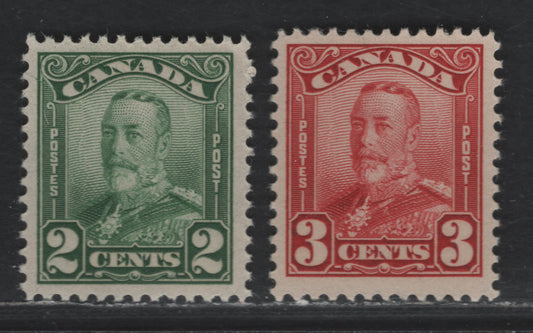 Canada  #150-151 2c-3c Green & Carmine Red King George V, 1928-1929 Scroll Issue, 2 VFNH Singles