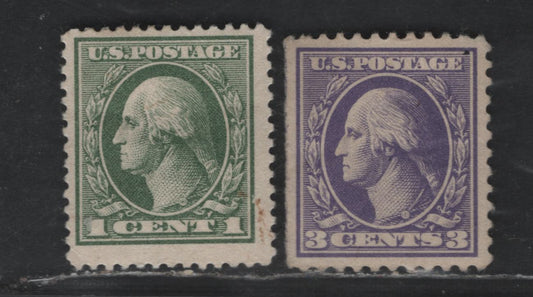 Lot 472 United States Of America #536, 529 1c, 3c Grey Green & Violet George Washington, 1918-1920 Washington Franklin Issue, 2 VFOG & VGOG Singles Offset Printing, Perf. 11, Type III And Perf. 12.5