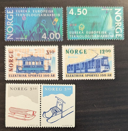 Lot 91 Norway SC#1065/1071 1994 Research in Norway - Christmas Issues, 5 VFNH Singles & Pair, Click on Listing to See ALL Pictures, 2017 Scott Cat. $14.75