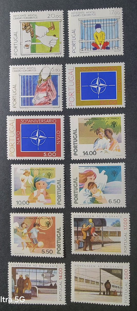 Lot 9 Portugal SC#1415/1432 1979 Emigration / Help For The Mentally Retarded Issues, 12 VFNH Singles, Click on Listing to See ALL Pictures, 2017 Scott Cat. $10.3