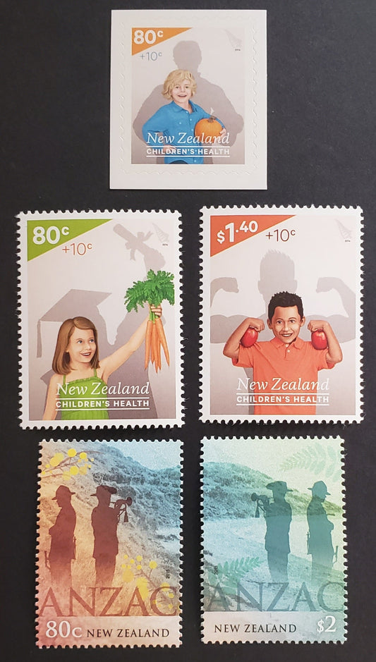 Lot 19 New Zealand SC#B213/2585 2014-2015 Children's Health / Army Corps Issues, 5 VFNH Singles, Click on Listing to See ALL Pictures, 2017 Scott Cat. $9.45