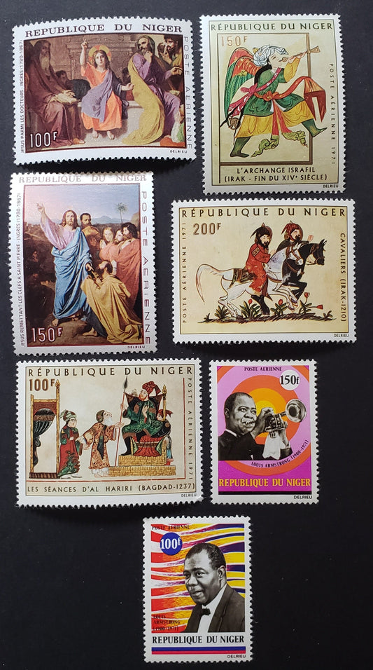 Lot 24 Niger SC#C76/C169 1967-1971 Jesus Teaching / Lous Armstrong Issues, 7 VFNH Singles, Click on Listing to See ALL Pictures, 2017 Scott Cat. $16.75