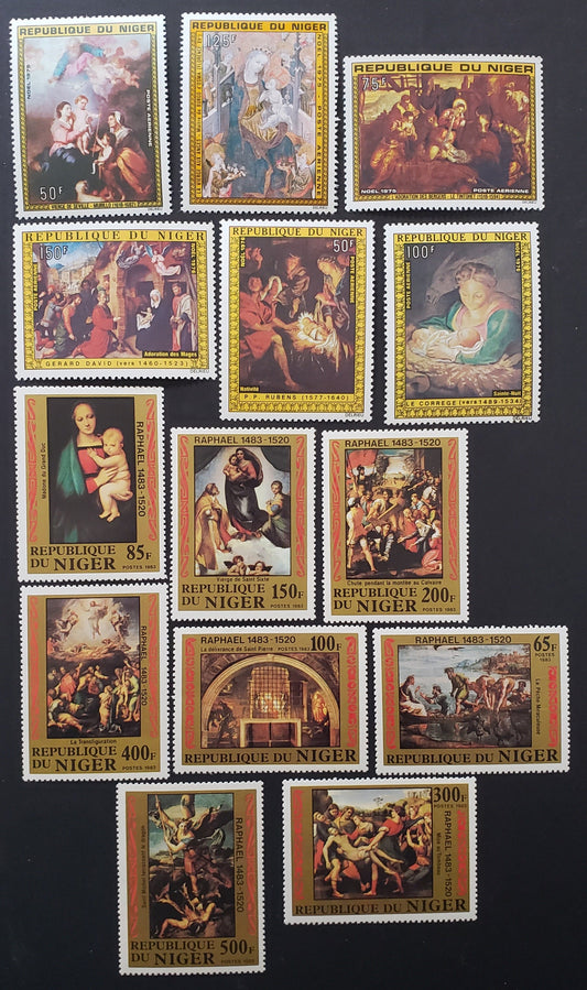 Lot 26 Niger SC#C245/621 1974-1983 Virgin And Child / Raphael Paintings Issues, 14 VFNH Singles, Click on Listing to See ALL Pictures, 2017 Scott Cat. $23