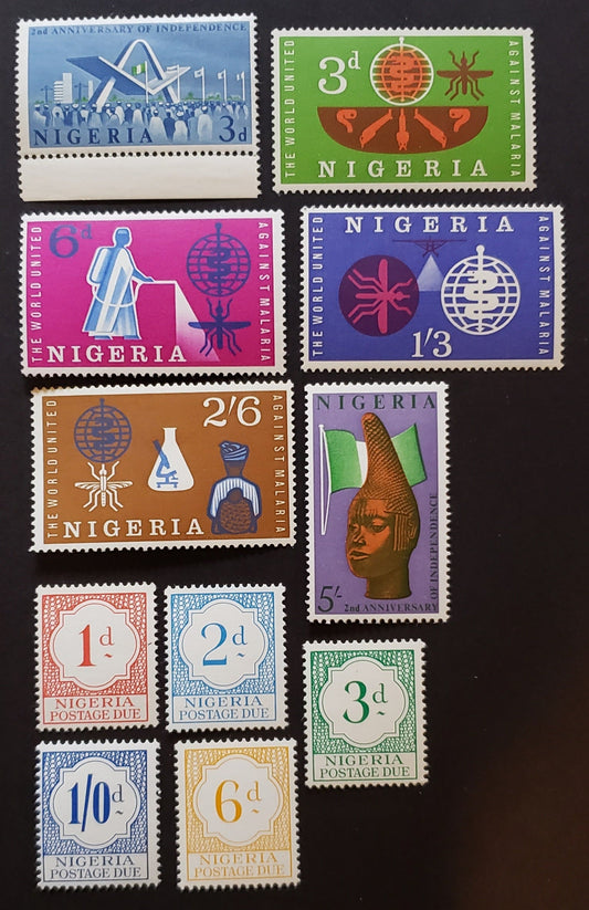 Lot 28 Nigeria SC#J6/133 1961-1962 Postage Due /Second Anniv. Of Independence Issues, 11 VFNH Singles, Click on Listing to See ALL Pictures, 2017 Scott Cat. $3.95