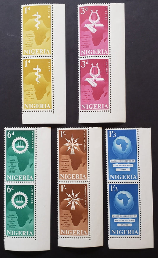 Lot 29 Nigeria SC#123var/127var 1962 Map Of Africa Issue, 5 VFOG LR Corner Pairs, Click on Listing to See ALL Pictures, 2017 Scott Cat. $2.5