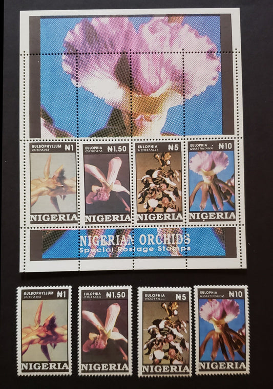 Lot 33 Nigeria SC#624/627a 1993 Orchids Issue, A VFNH Souvenir Sheet And 4 Singles, Click on Listing to See ALL Pictures, 2017 Scott Cat. $6