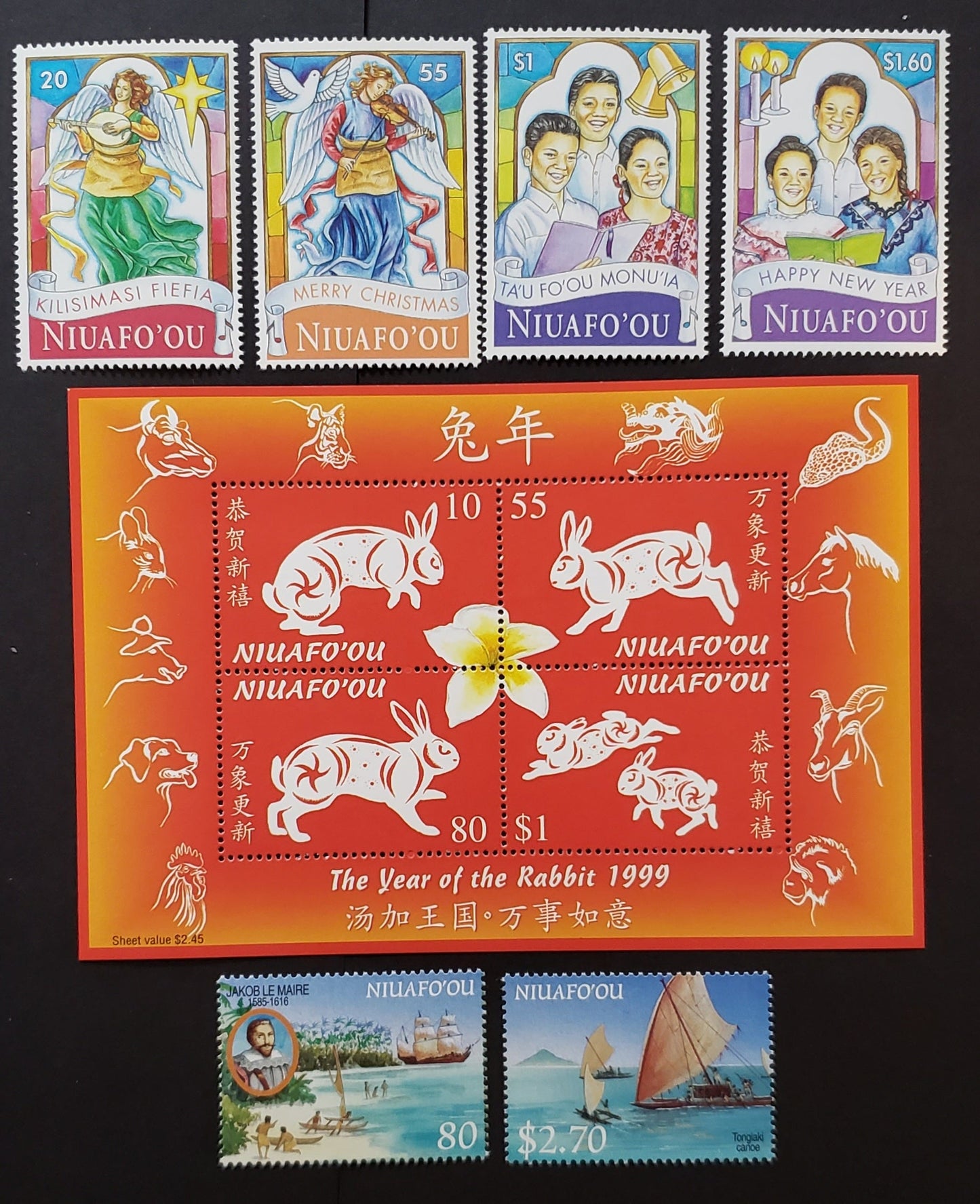 Lot 35 Niuafo'ou - Tonga SC#210/216 1998-1999 Christmas / Jakob Le Maire Issues, A VFNH Souvenir Sheet And 6 Singles, Click on Listing to See ALL Pictures, 2017 Scott Cat. $16.65