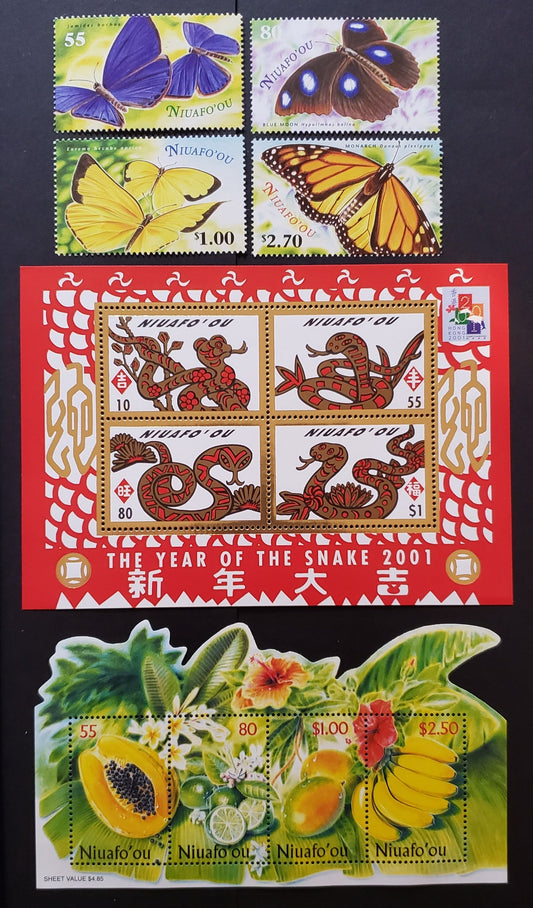 Lot 38 Niuafo'ou - Tonga SC#225/233 2000-2001 Butterflies / Fruit Issues, 2 VFNH Souvenir Sheets And 4 Singles, Click on Listing to See ALL Pictures, 2017 Scott Cat. $20.75