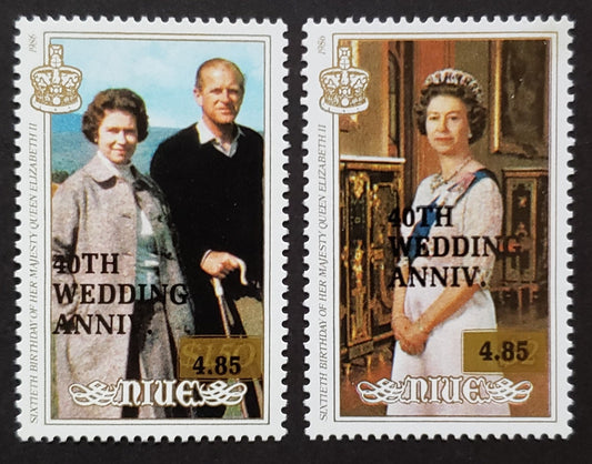 Lot 44 Niue SC#546/547 1987 40th Wedding Anniv. Queen Elizabeth II And Prince Philip Issue, 2 VFNH Singles, Click on Listing to See ALL Pictures, 2017 Scott Cat. $12