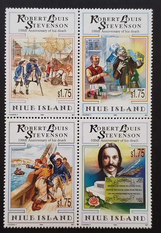 Lot 47 Niue SC#671 1994 Robert Louis Stevenson Issue, A VFNH Block Of 4, Click on Listing to See ALL Pictures, 2017 Scott Cat. $15