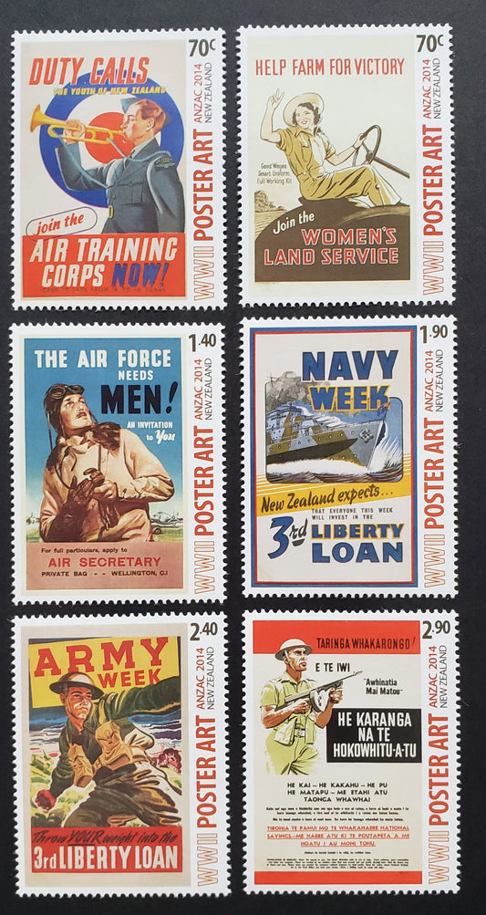 Lot 5 New Zealand SC#2511/2516 2014 World War II Posters, 6 VFNH Singles, Click on Listing to See ALL Pictures, 2017 Scott Cat. $17.15