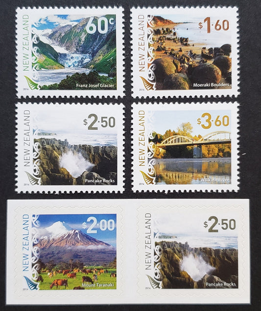 Lot 7 New Zealand SC#2522/2527a 2014 Tourist Attractions Isssue, 4 VFNH Singles And 1 Pair, Click on Listing to See ALL Pictures, 2017 Scott Cat. $22