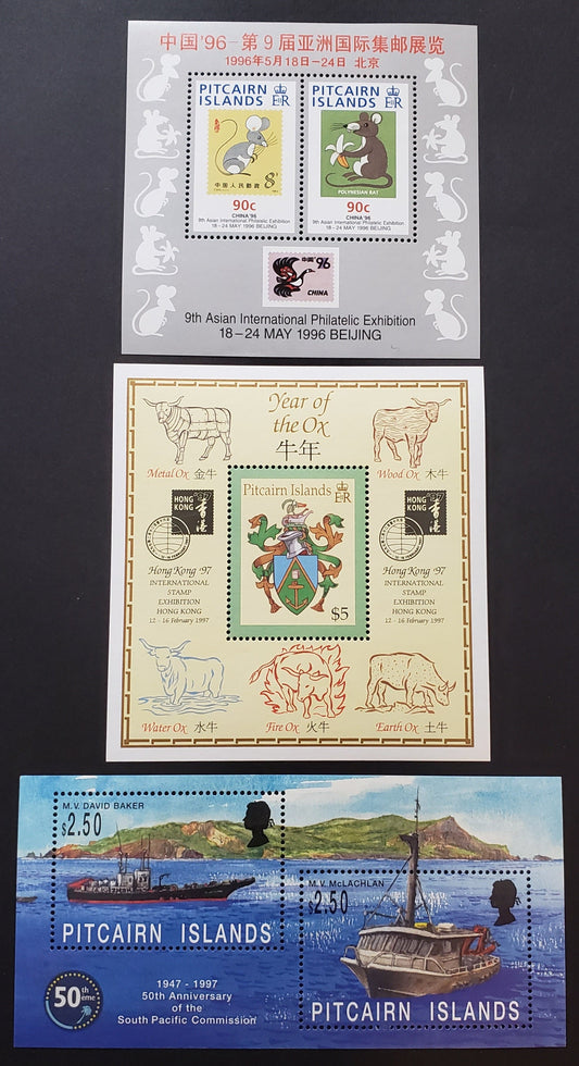 Lot 88 Pitcairn Islands SC#453/464 1996-1997 China '96 / South Pacific Commision Issues, 2 VFNH Souvenir Sheets And A sheet Of 2, Click on Listing to See ALL Pictures, 2017 Scott Cat. $17.25