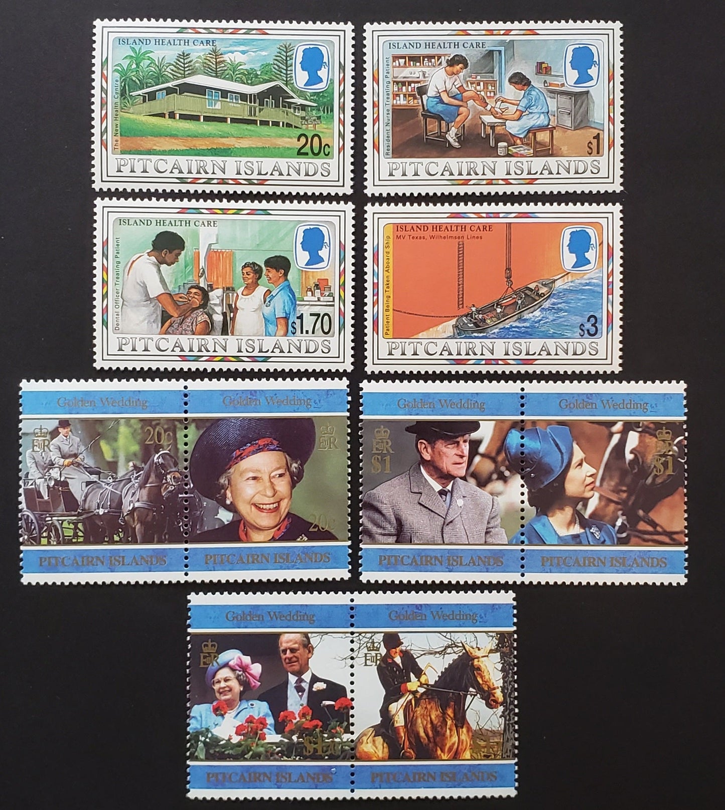 Lot 89 Pitcairn Islands SC#465/474a 1997 Health Care / Queen Elizabeth & Prince Philip 50th Anniv. Issues, 4 VFNH Singles And 3 Pairs, Click on Listing to See ALL Pictures, 2017 Scott Cat. $15.05