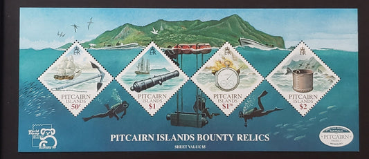 Lot 92 Pitcairn Islands SC#500 1999 Archaelogical Expedition To Survey Wreck Of The Bounty Issue, A VFNH Sheet Of 4, Click on Listing to See ALL Pictures, 2017 Scott Cat. $13