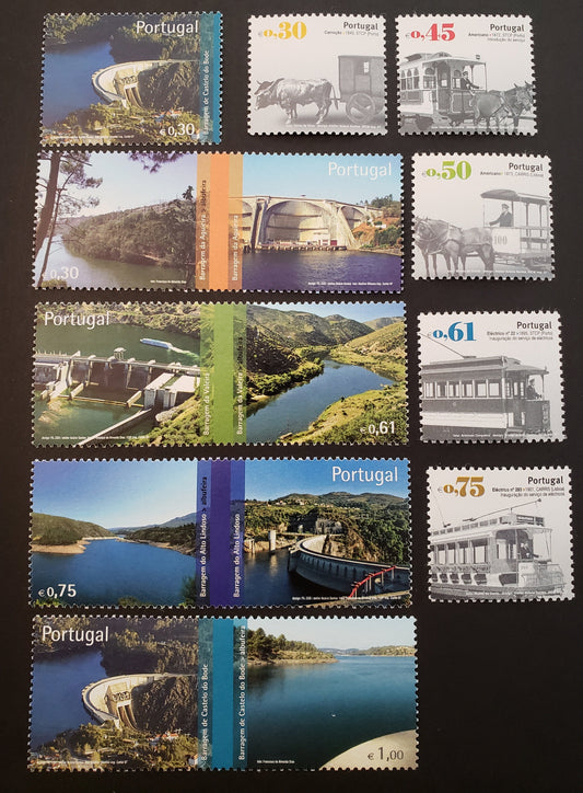 Lot 102 Portugal SC#2893/2902 2007 Historical Urban Public Transport / Dam Issues, 10 VFNH Singles, Click on Listing to See ALL Pictures, 2017 Scott Cat. $15.35