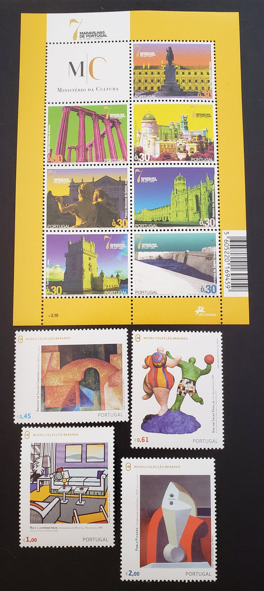 Lot 104 Portugal SC#2924/2930 2007 Seven Wonders Of Portugal / Art From Berardo Museum Issues, 4 VFNH Singles And A Sheet Of 7 + Label, Click on Listing to See ALL Pictures, 2017 Scott Cat. $17