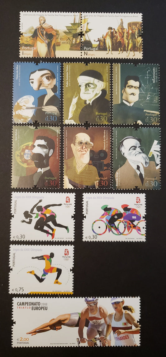 Lot 109 Portugal SC#2973/2992 2008 Arrival Of Royal Family / European Triathlon Championships Issues, 10 VFNH Singles And 1 Pair, Click on Listing to See ALL Pictures, 2017 Scott Cat. $19.5