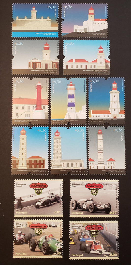 Lot 111 Portugal SC#3006/3024 2008 Lighthouses / Formula 1 Racing Issues, 14 VFNH Singles, Click on Listing to See ALL Pictures, 2017 Scott Cat. $20