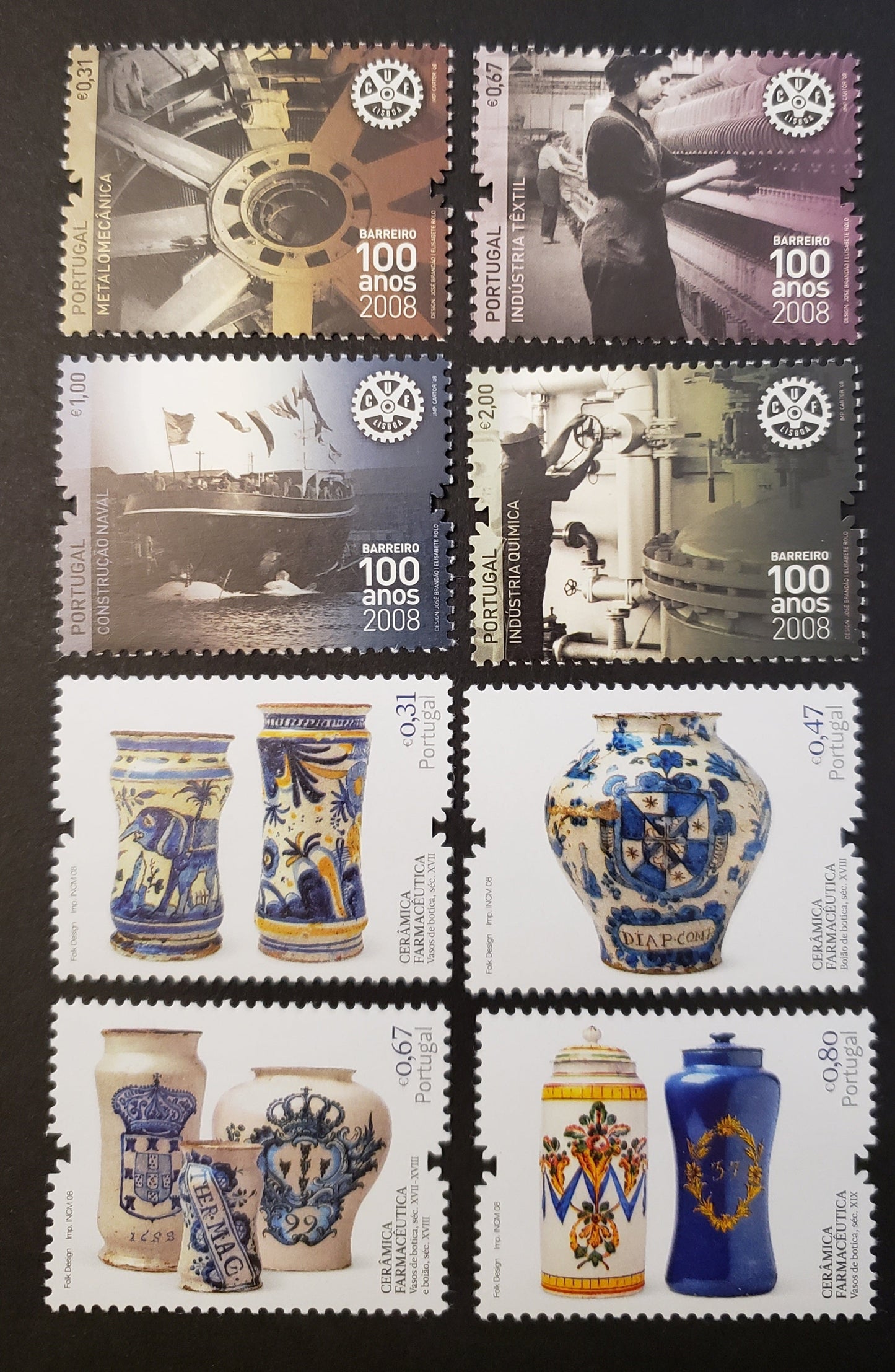 Lot 112 Portugal SC#3032/3040 2008 Companhia Uniao Fabril / Ceramic Pharmacy Jars Issues, 8 VFNH Singles, Click on Listing to See ALL Pictures, 2017 Scott Cat. $17.25