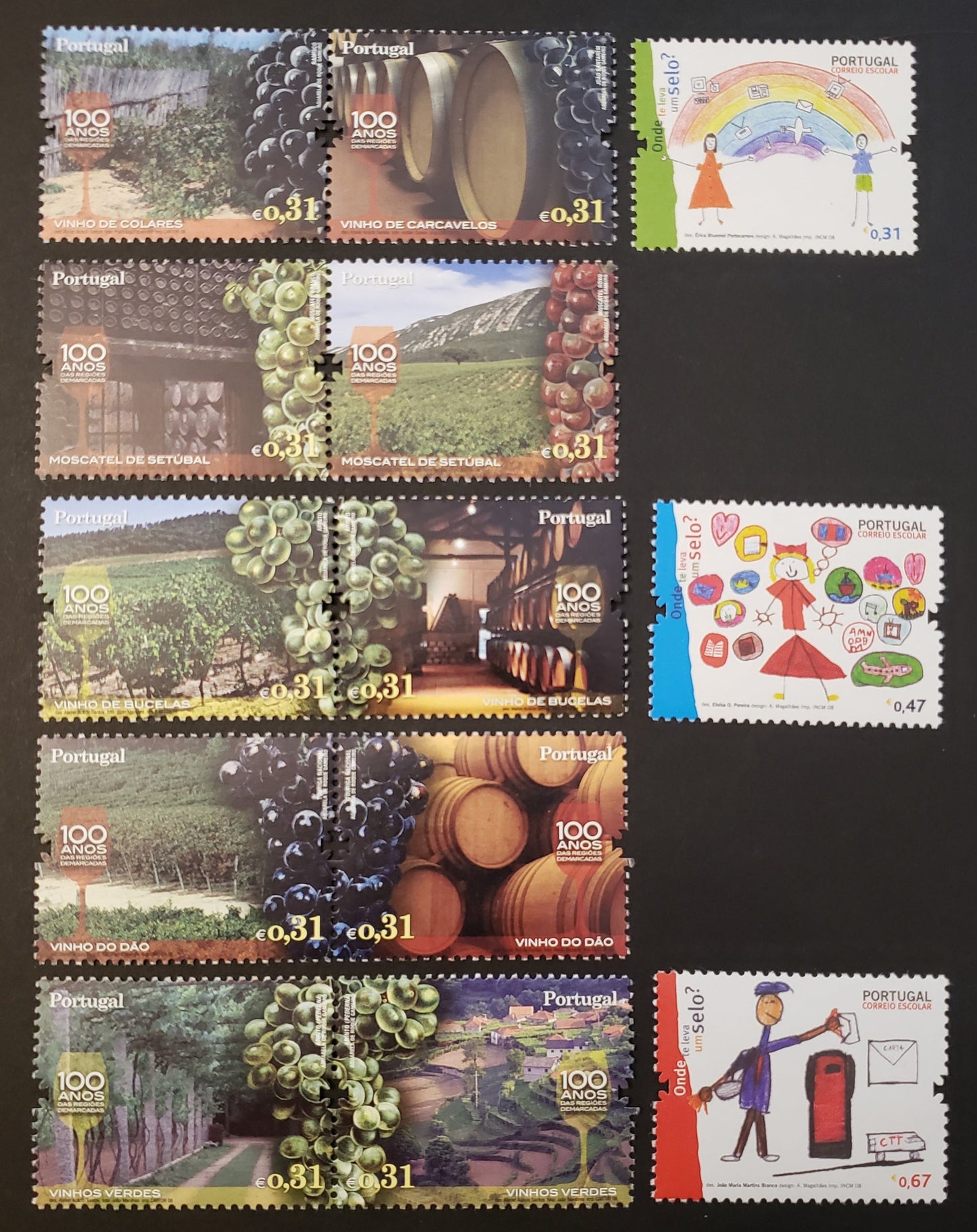 Lot 113 Portugal SC#3042/3065 2008 Demarcated Wine Regions / School Correspondence Issues, 4 VFNH Pairs And 3 Singles, Click on Listing to See ALL Pictures, 2017 Scott Cat. $12.75