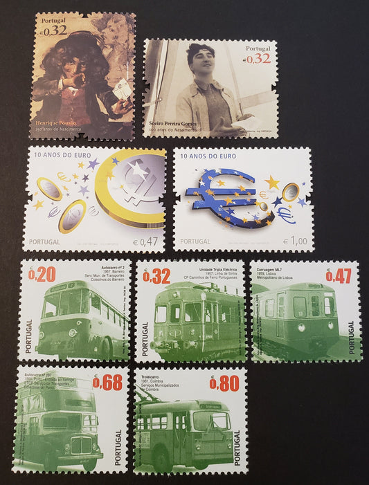 Lot 117 Portugal SC#3078/3086 2009 Painting By Pousao / Historic Public Transportation Issues, 9 VFNH Singles, Click on Listing to See ALL Pictures, 2017 Scott Cat. $11.9