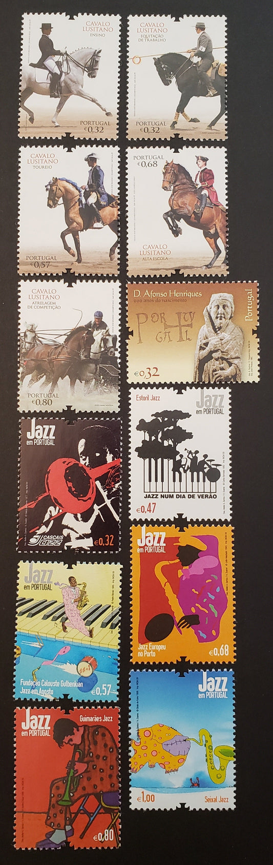 Lot 120 Portugal SC#3123/3136 2009 Lusitano Horses / Jazz In Portugal Issues, 12 VFNH Singles, Click on Listing to See ALL Pictures, 2017 Scott Cat. $19.4