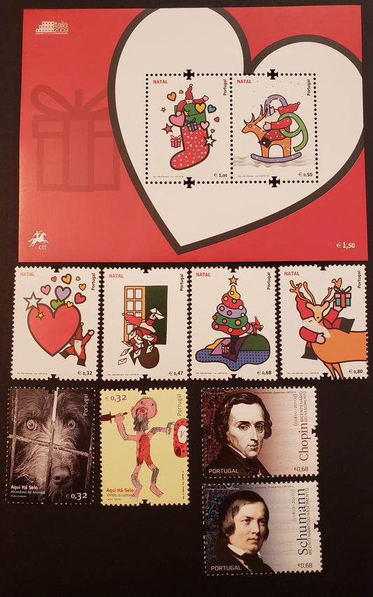 Lot 124 Portugal SC#3173/3181 2009-2010 Christmas / Composers Issues, 8 VFNH Singles, Click on Listing to See ALL Pictures, 2017 Scott Cat. $16.8