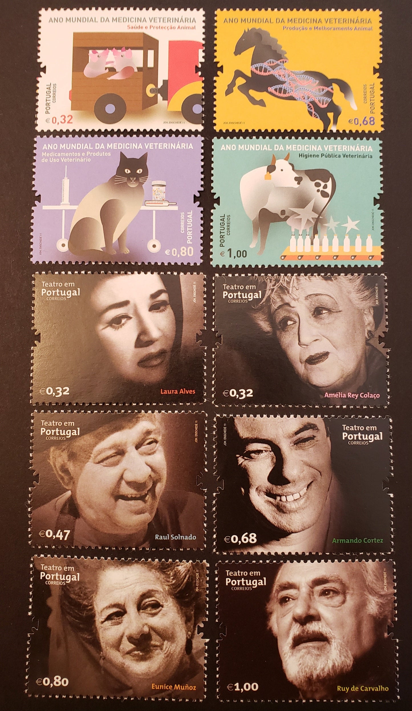 Lot 136 Portugal SC#3340/3350 2011 Year Of Veterinary Medicine / Theater In Portugal Issues, 10 VFNH Singles, Click on Listing to See ALL Pictures, 2017 Scott Cat. $17.75