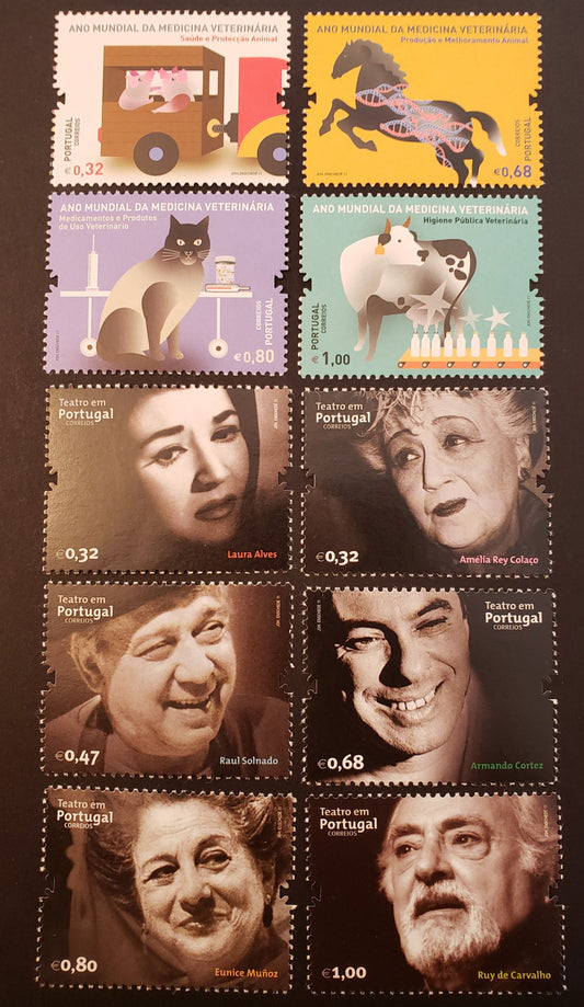 Lot 136 Portugal SC#3340/3350 2011 Year Of Veterinary Medicine / Theater In Portugal Issues, 10 VFNH Singles, Click on Listing to See ALL Pictures, 2017 Scott Cat. $17.75