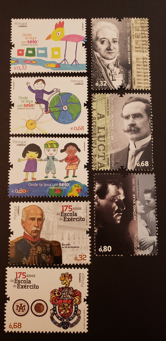 Lot 139 Portugal SC#3402/3381 2011-2012 School Correspondence / Famous Men Issues, 8 VFNH Singles, Click on Listing to See ALL Pictures, 2017 Scott Cat. $12.5