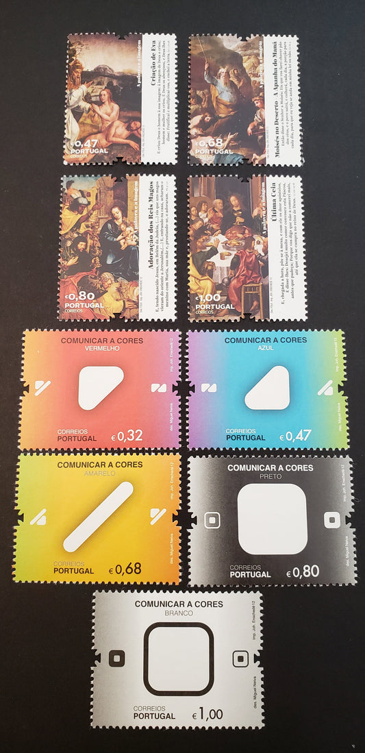 Lot 140 Portugal SC#3382/3392 2012 Art Depicting Biblical Scenes / Colors And Associated Color-Blindness Shapes For Them Issues, 9 VFNH Singles, Click on Listing to See ALL Pictures, 2017 Scott Cat. $16.5