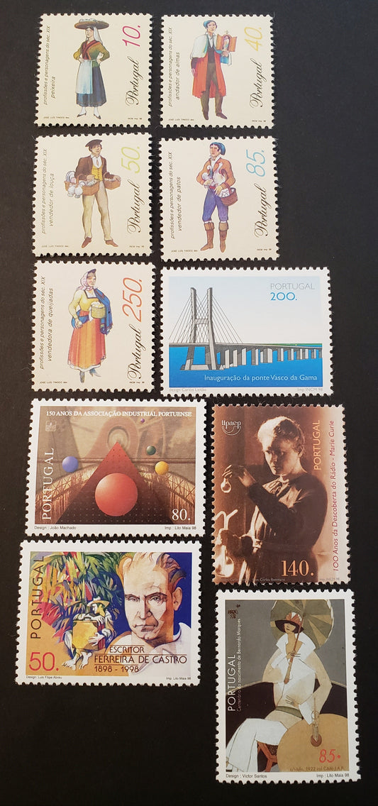 Lot 51 Portugal SC#2210/2247 1998 19th Century Professions / Bernardo Marques Issues, 10 VFNH Singles, Click on Listing to See ALL Pictures, 2017 Scott Cat. $12.55