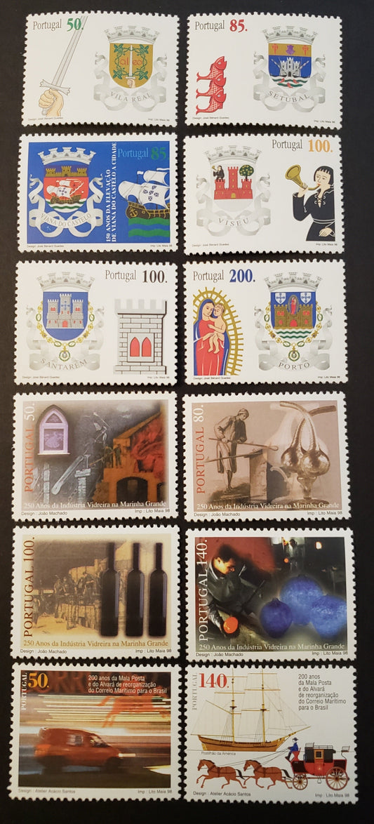 Lot 52 Portugal SC#2249/2272 1998 District Arms / Lisbon-Coimbra Mail Coach Issues, 12 VFNH Singles, Click on Listing to See ALL Pictures, 2017 Scott Cat. $14.55