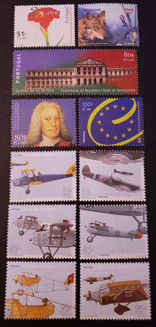 Lot 55 Portugal SC#2291/2307 1999 Revolution / Portuguese Air Force, 75th Anniv. Issues, 11 VFNH Singles, Click on Listing to See ALL Pictures, 2017 Scott Cat. $11.05